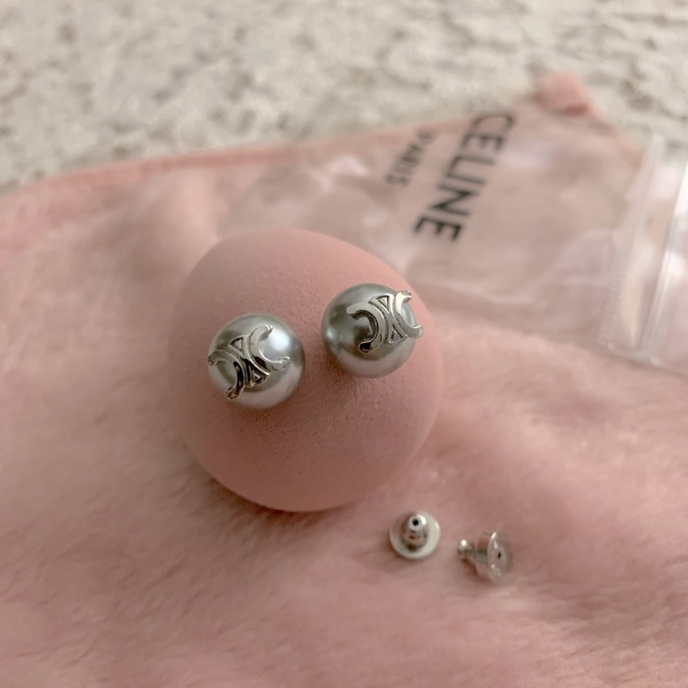 Celine Metallic Logo Sphere Earrings